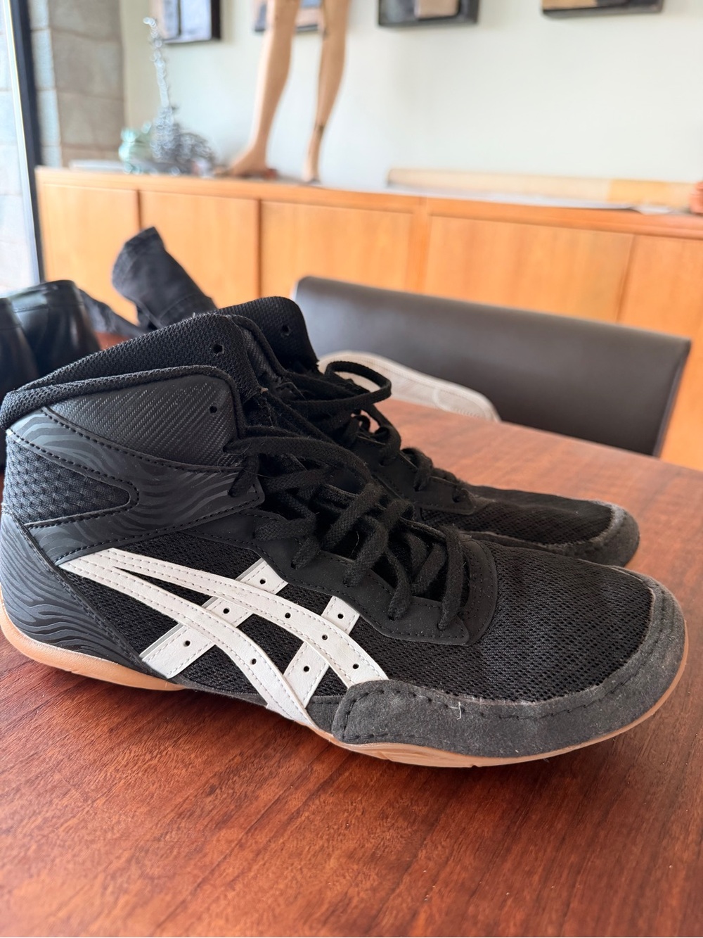 Asics Black and White High-Top Wrestling Shoes